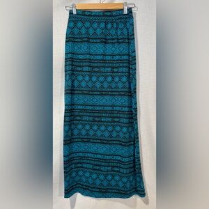 Ambiance Teal and Black Geometric Maxi Skirt, Size S